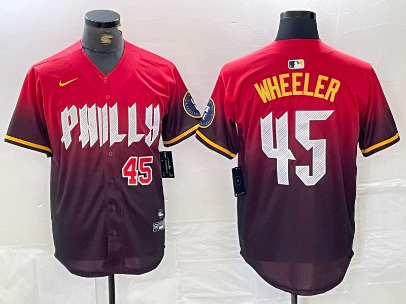 Men Philadelphia Phillies 45 Wheeler Red City Edition Nike 2024 MLB Jersey style 4